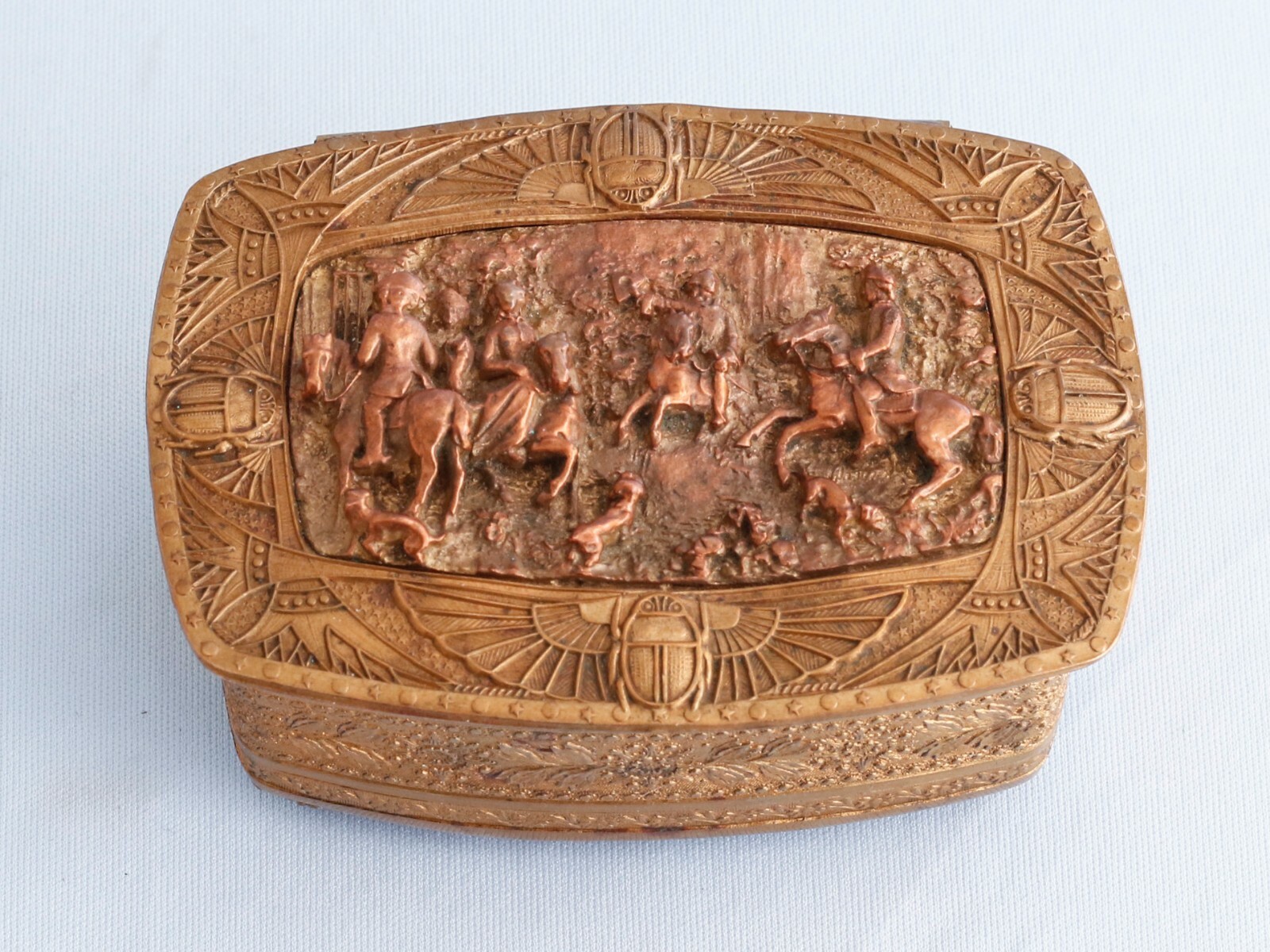 Antique Brass Box France French King Hunting Scene 