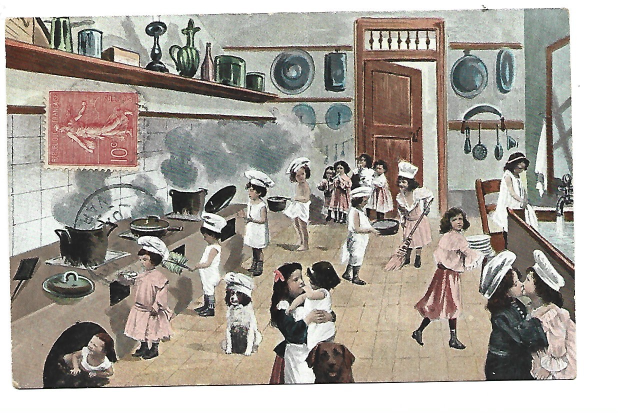 ILLUSTRATION BEBE BEBES In Kitchen Postcard, France, 1900s