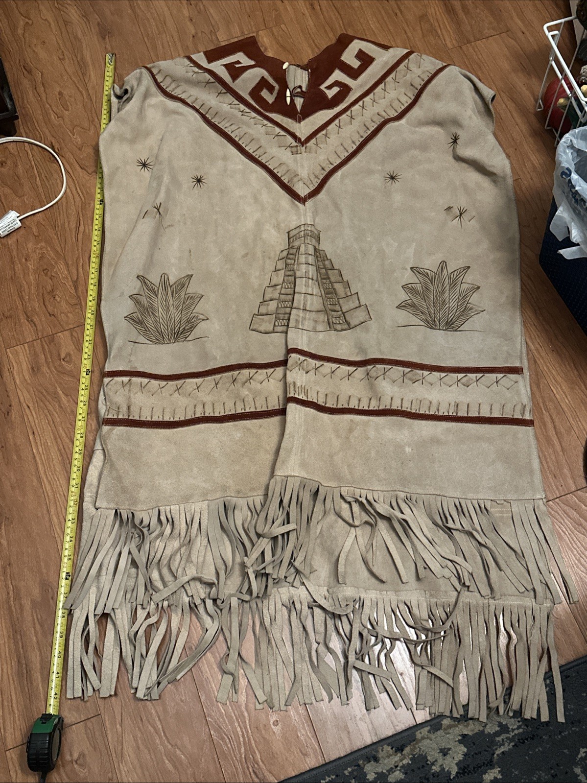 Vintage Suede Leather Cultural PonchoNative American Indian Old West