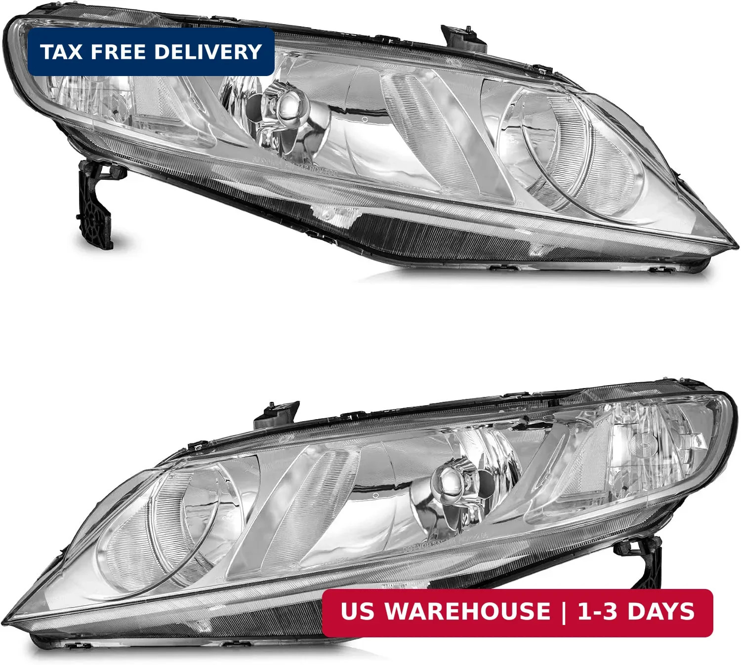 Halogen Headlights Assembly for 2006-2011 Honda Civic 4 door | Clear Lens Chrome Halogen Headlights Assembly for 2006-2011 Honda Civic 4 door | Clear Lens Chrome
