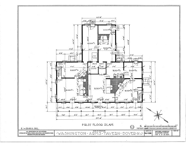 Photo:Dover New Jersey Washington Arms Tavern 1930s First Floor Plan HABS