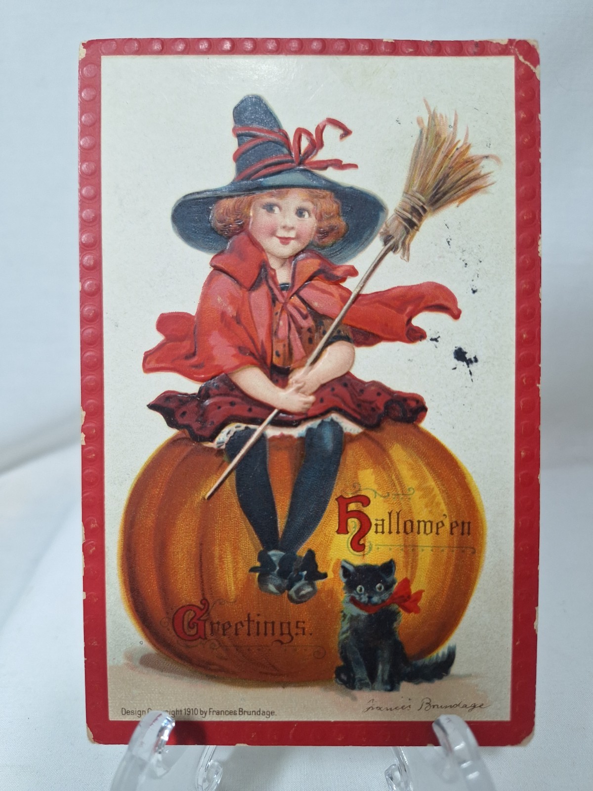 Antique 1910 Halloween Postcard Frances Brundage Witch Black Cat 1911 St Paul PM Antique 1910 Halloween Postcard Frances Brundage Witch Black Cat 1911 St Paul PM
