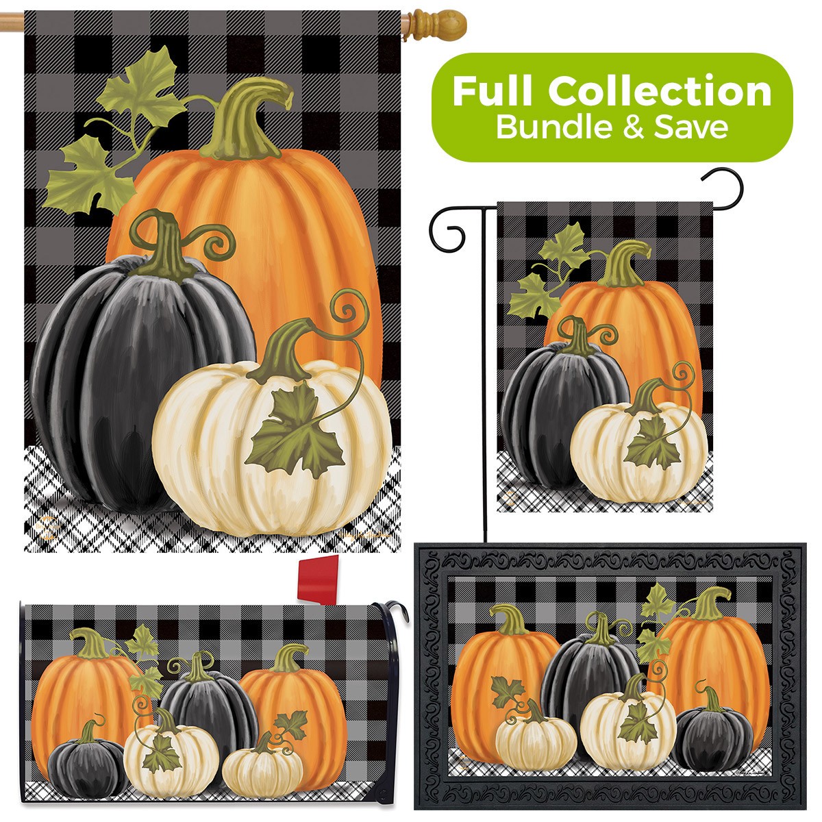 Briarwood Lane Fall Checkered Pumpkins Autumn Design Collection 30x18