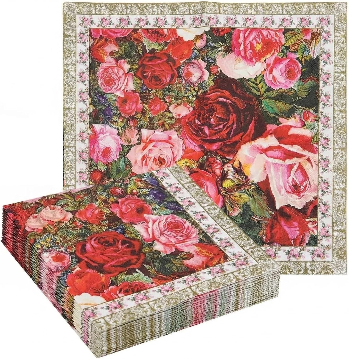 6.5 Inch/20 Count, Vintage Rose Floral Paper Napkins 6.5 Inch/20 Count, Vintage Rose Floral Paper Napkins
