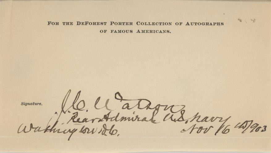 Rear Admiral John Crittenden Watson- Signed Historical Page