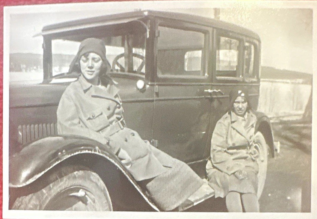 1920’s Black & White Snapshot Women With Automobile 3 1/2”x 2 1/2” miniature