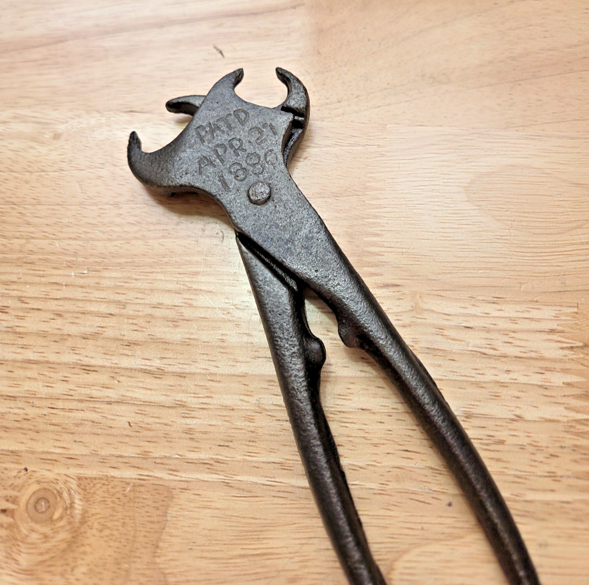 Antique Double-Headed Hog Ring Pliers - Patd April 1880