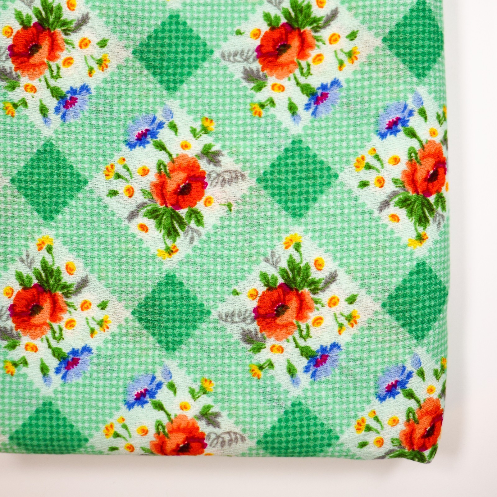 Vtg THC Hawaiian Textiles Crepe Fabric Flowers 60s 70s Neon Funky Gingham 45x128