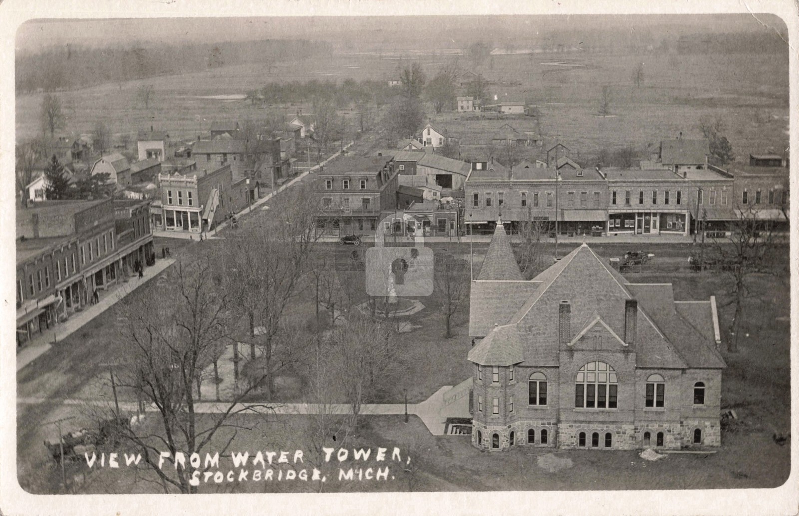 Bird's-Eye View fr Water Tower Stockbridge MI Michigan RPPC Photo Postcard COPY