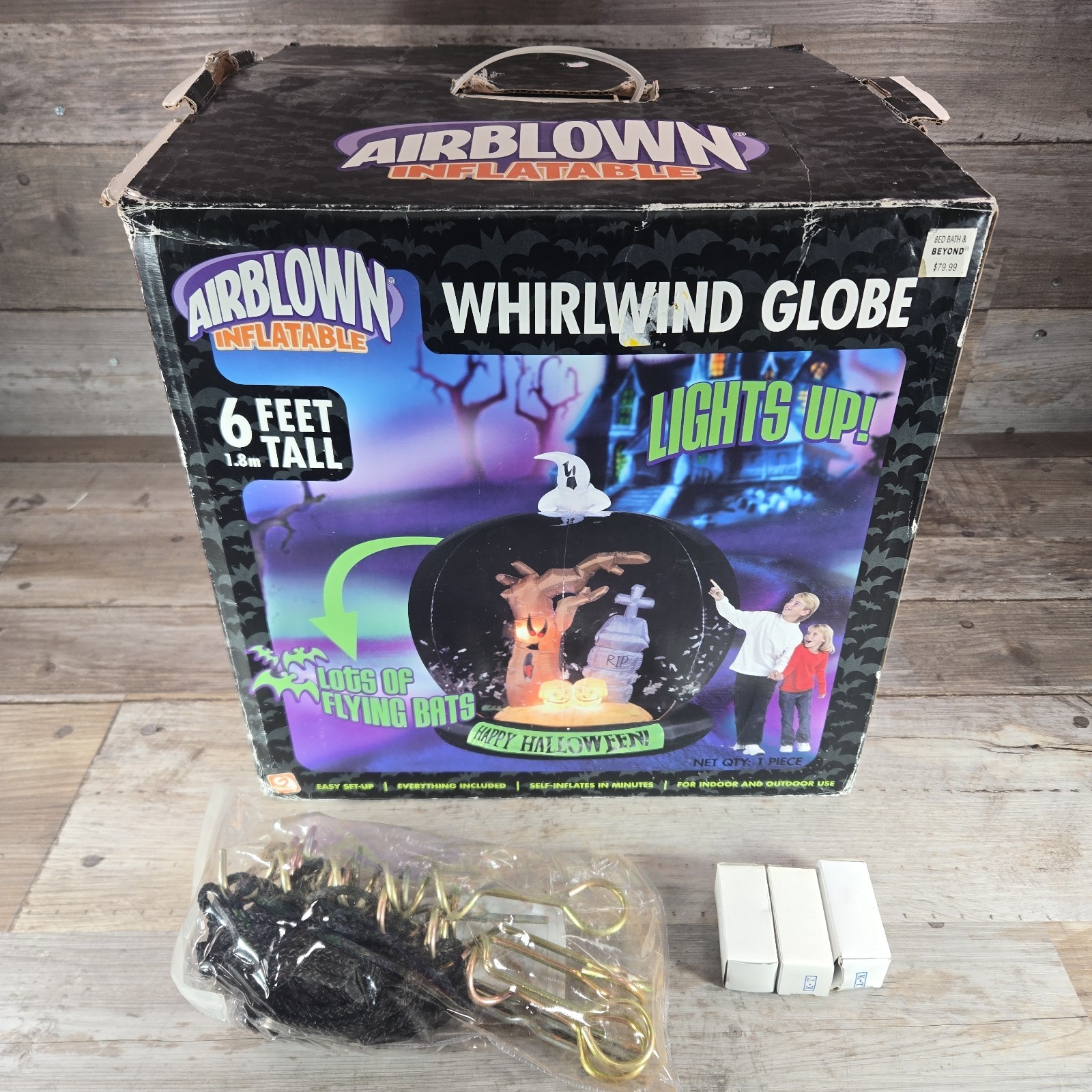 Vintage Gemmy Whirlwind Airblown Inflatable Graveyard Ghost Halloween Bat Globe