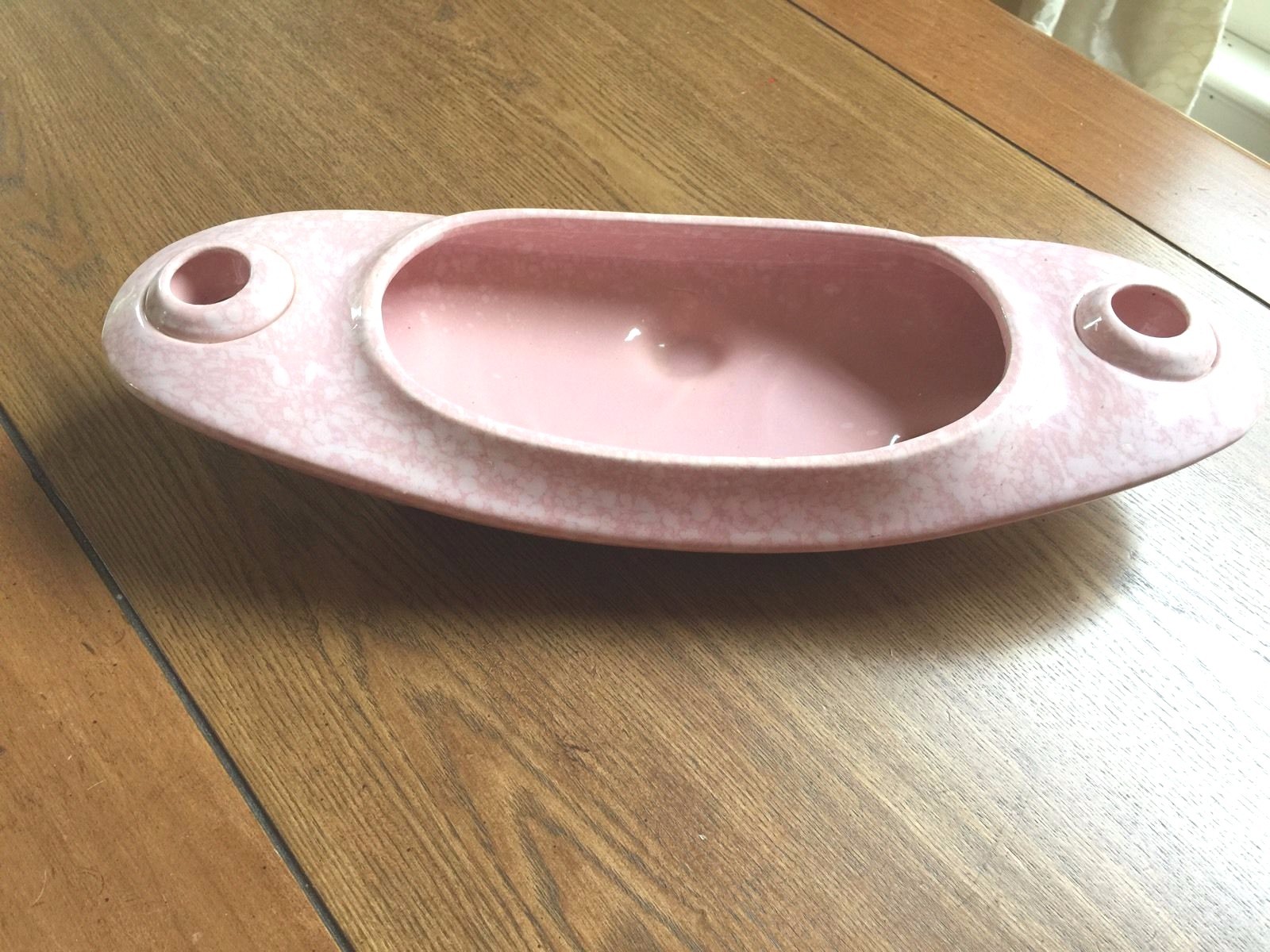 Brush Pottery #112 Pink with White Candleholder Console Bowl Brush Pottery #112 Pink with White Candleholder Console Bowl