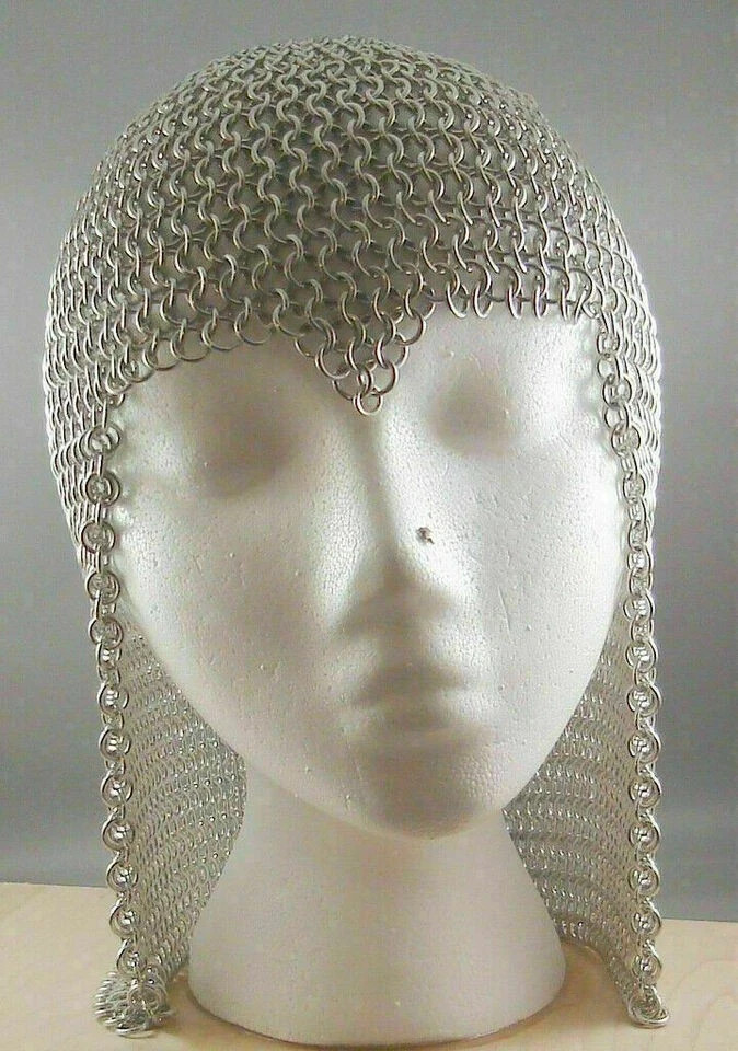 Aluminum Chainmail Hood Women Armor Party Costume Chain mail Butted Coif LARP
