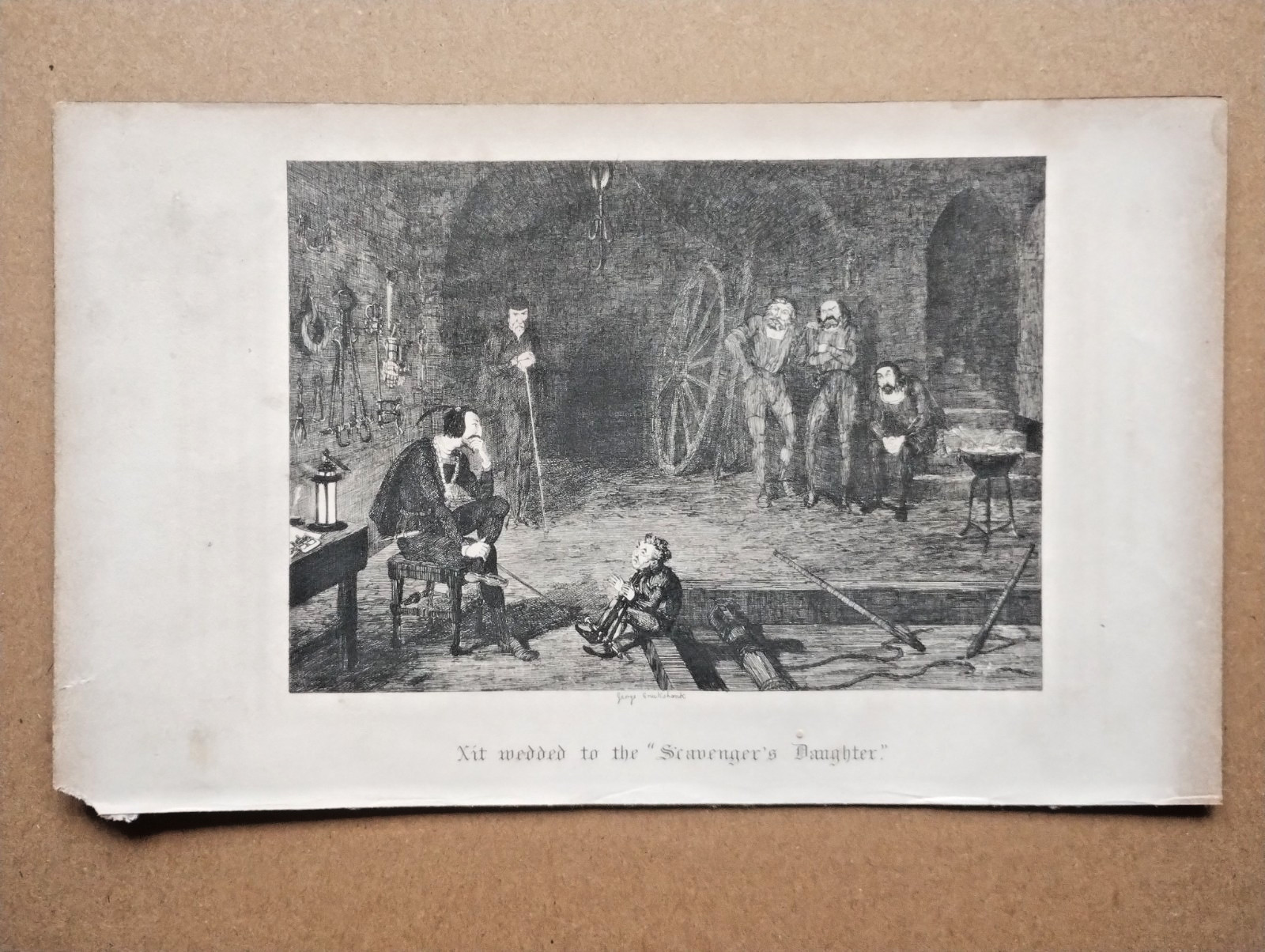 Xit Wedded to the Scavenger's Daughter, Towner of London - Antique Print - 1840