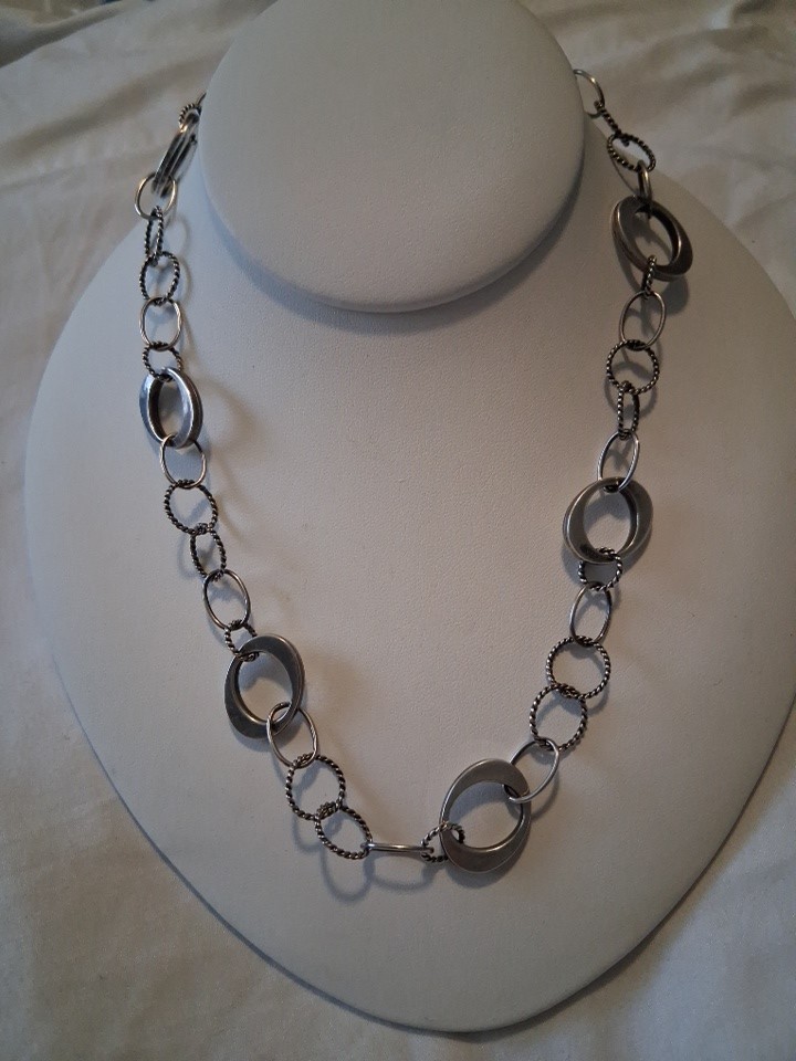 Vintage Sterling Silver tone ring chain necklace