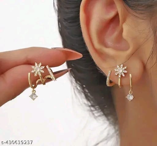 Korean trendy beautiful American diamond stone 22k golden plated earring