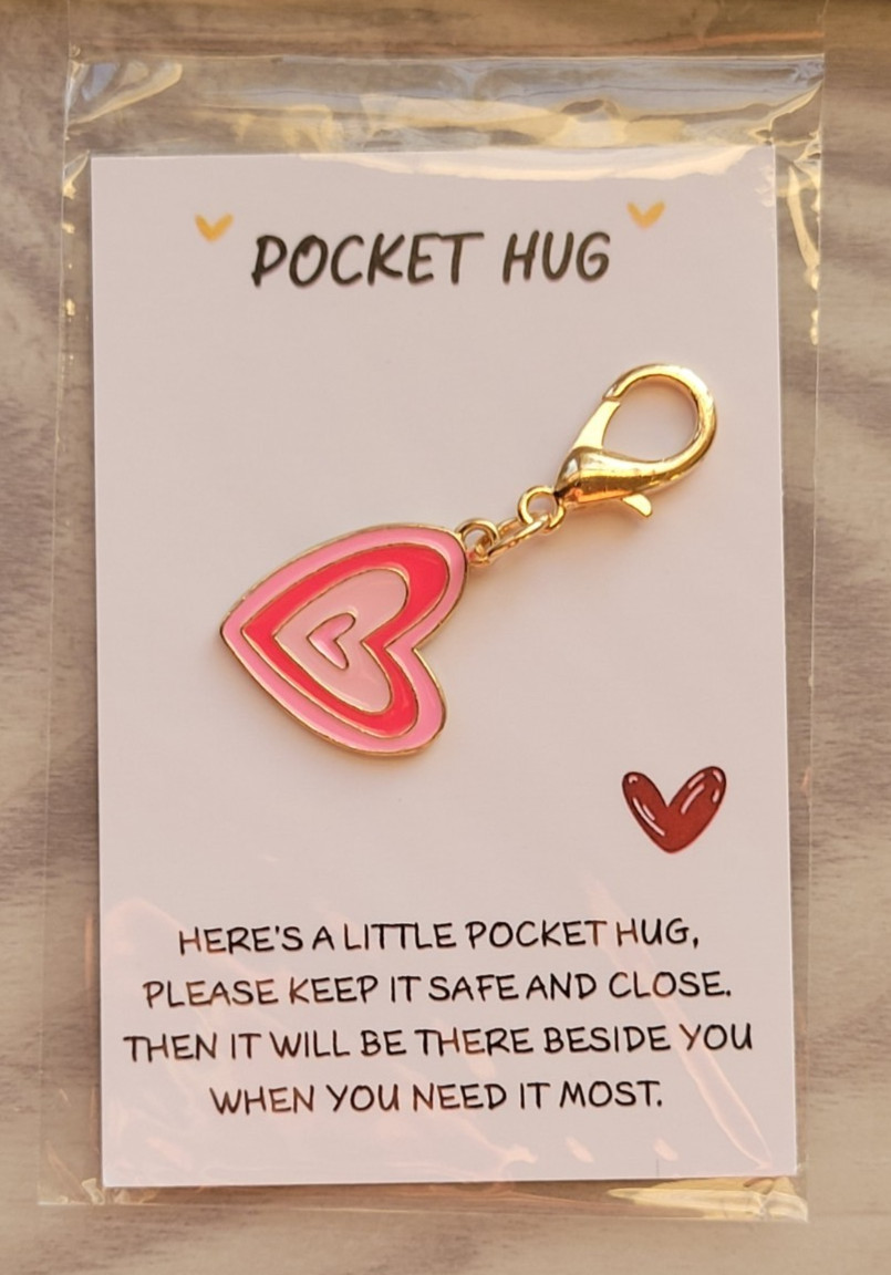 Pocket Hug ~ Pink Heart ~ Comfort ~ Anxiety ~ Keychain ~ Charm