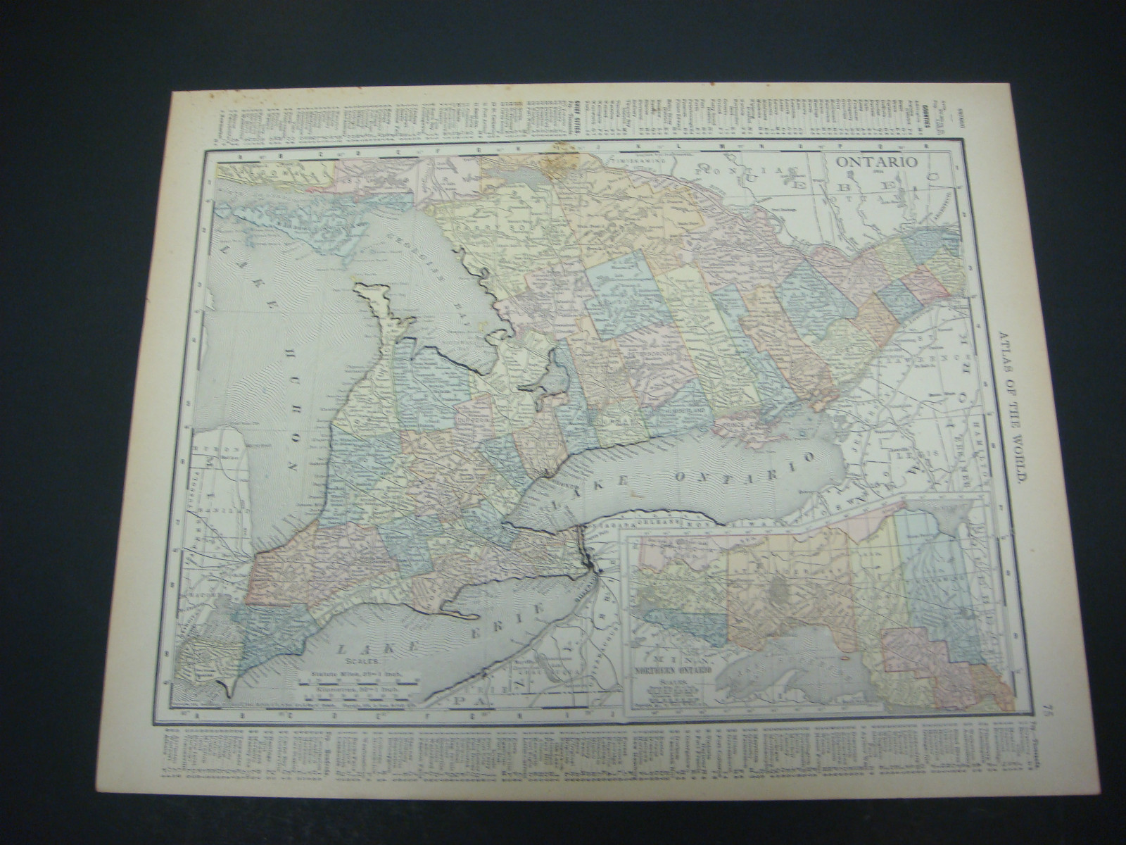 1914 Rand McNally Atlas Map Page Ontario / Quebec Canada Color Suitable To Frame
