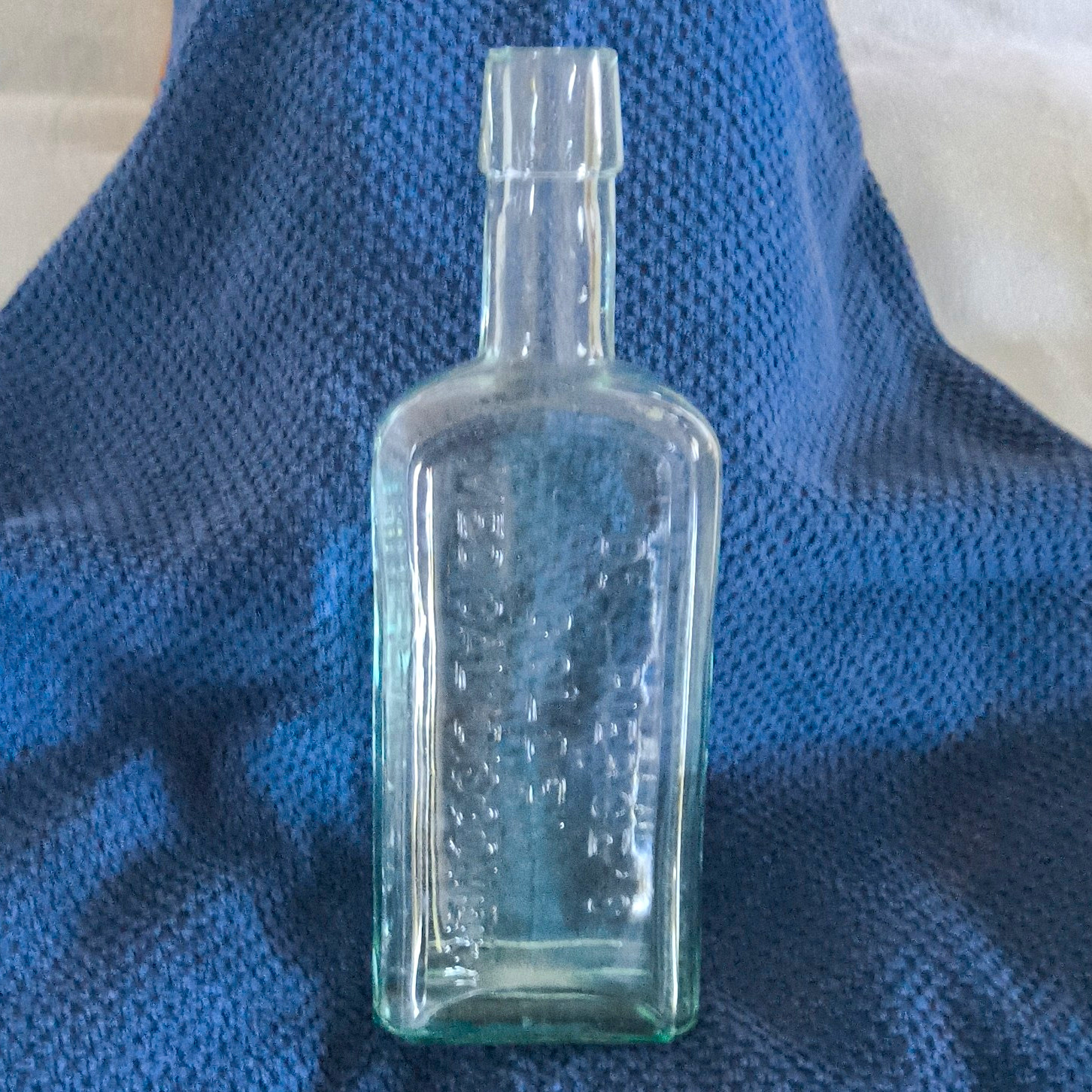 Antique Embossed Clear Glass Medicine Bottle, Medicines & Cures, Pre-1900