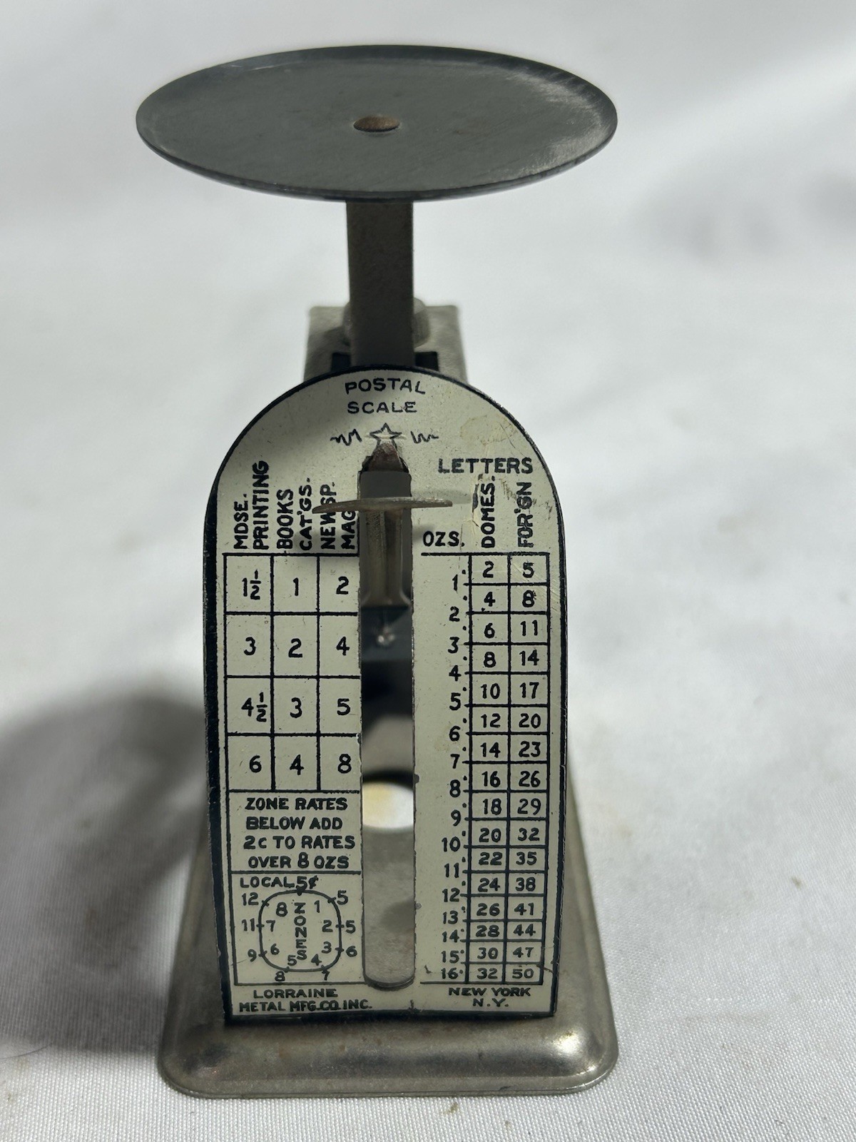Vintage Lorraine Metal Mfg Postal Scale 1930-40s Postage Scale