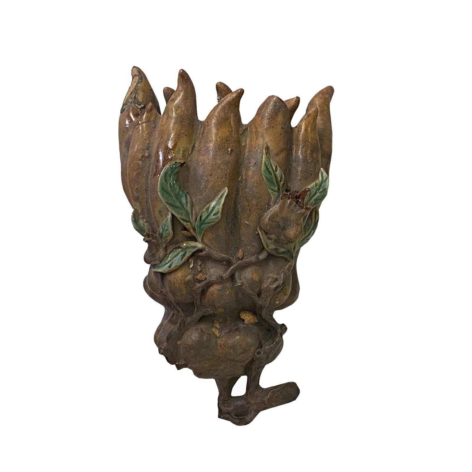 Clay Celadon Brown Mix Buddha Finger Fruit Shape Wall Hanging Vase ws2420