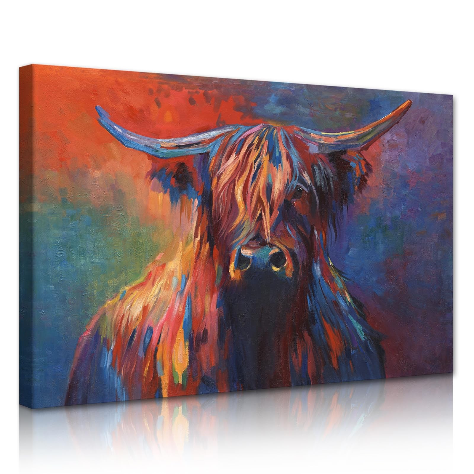 Yatsen Bridge Graffiti Animal Canvas Wall Art Funny Cow Oil Painting Colorful