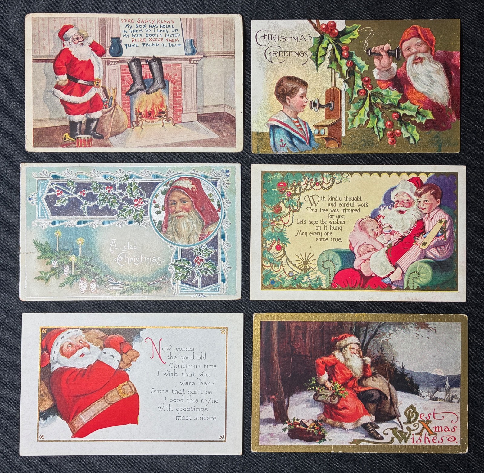 Lot of 6~Antique~SANTA CLAUS~Christmas Postcards~Great Variety~Vintage