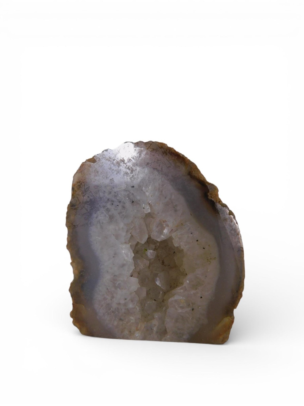 Vtg Grey Agate Geode Standing Stone Polished Druzy Crystal Altar Decor 0.38lbs