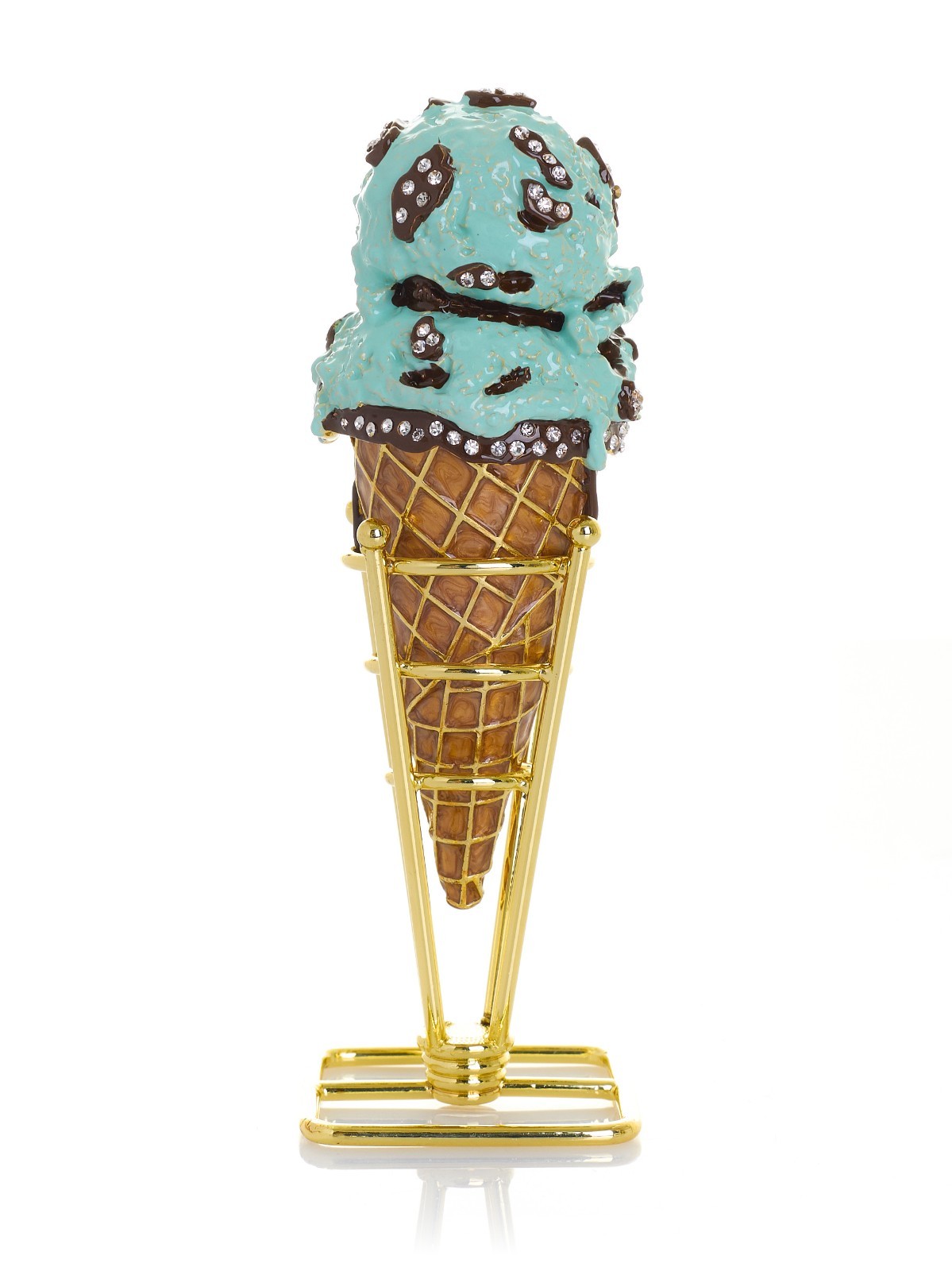 Keren Kopal Chocolate Ice Cream Cone  Trinket Box Decorated & Austrian Crystals