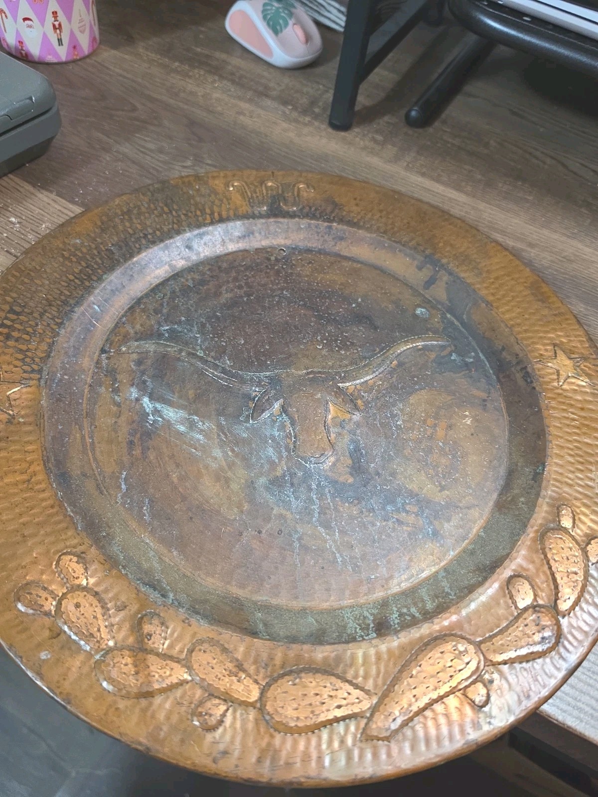 Vintage King Ranch Copper Plate - Hand Hammered Longhorn & Cactus 14\