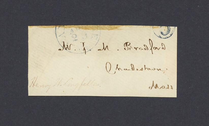 HENRY WADSWORTH LONGFELLOW handwritten address cut POET