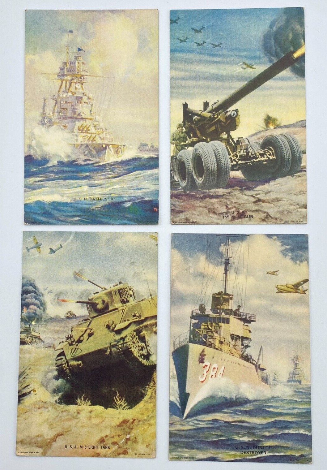 Vtg 1940's Mutoscope U.S. Military Postcards Lot Of 4 Vtg 1940's Mutoscope U.S. Military Postcards Lot Of 4