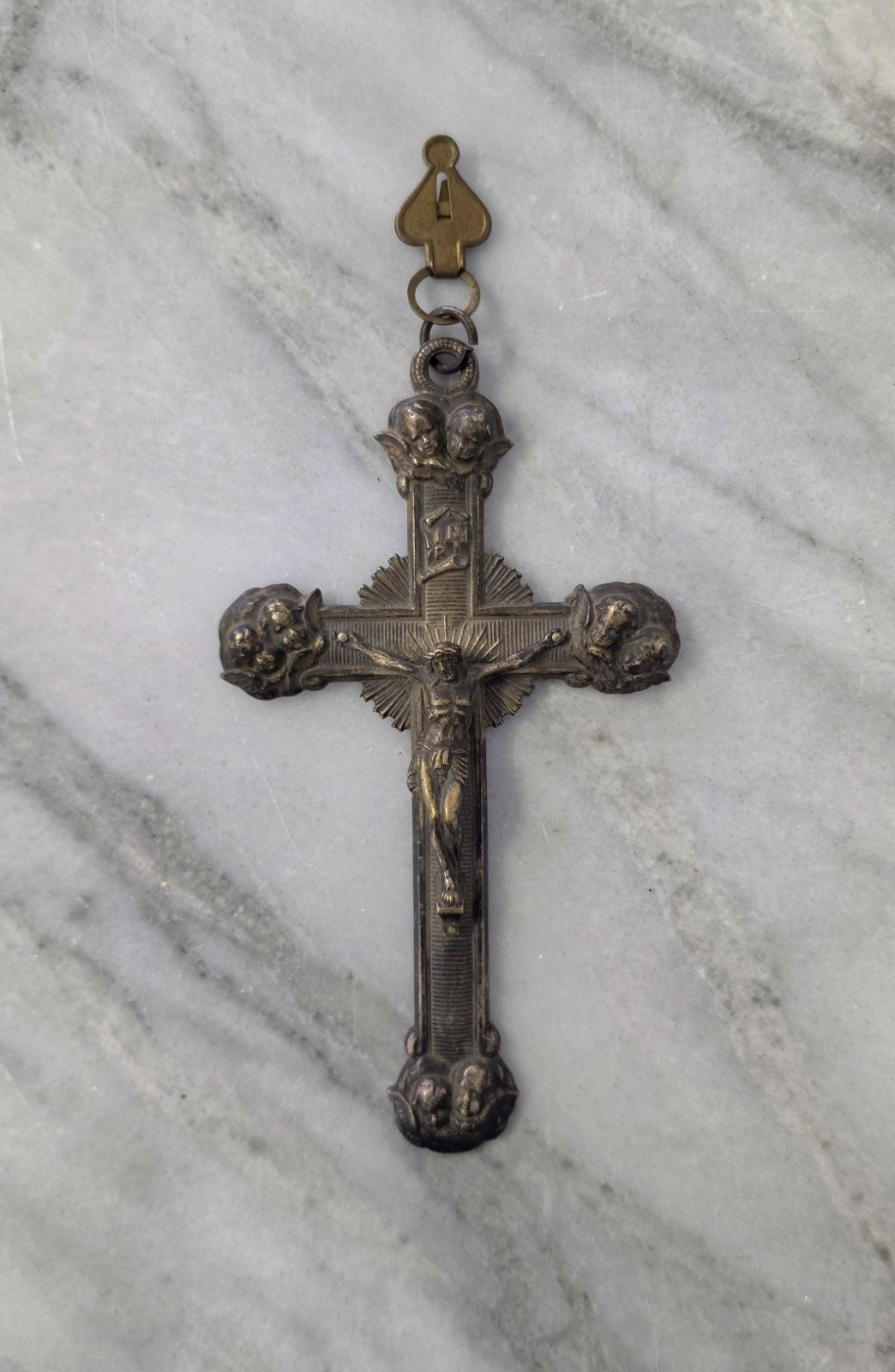 Antique 18th 19th Century Coin Silver / Plated Large Crucifix Cross Church Antique 18th 19th Century Coin Silver / Plated Large Crucifix Cross Church