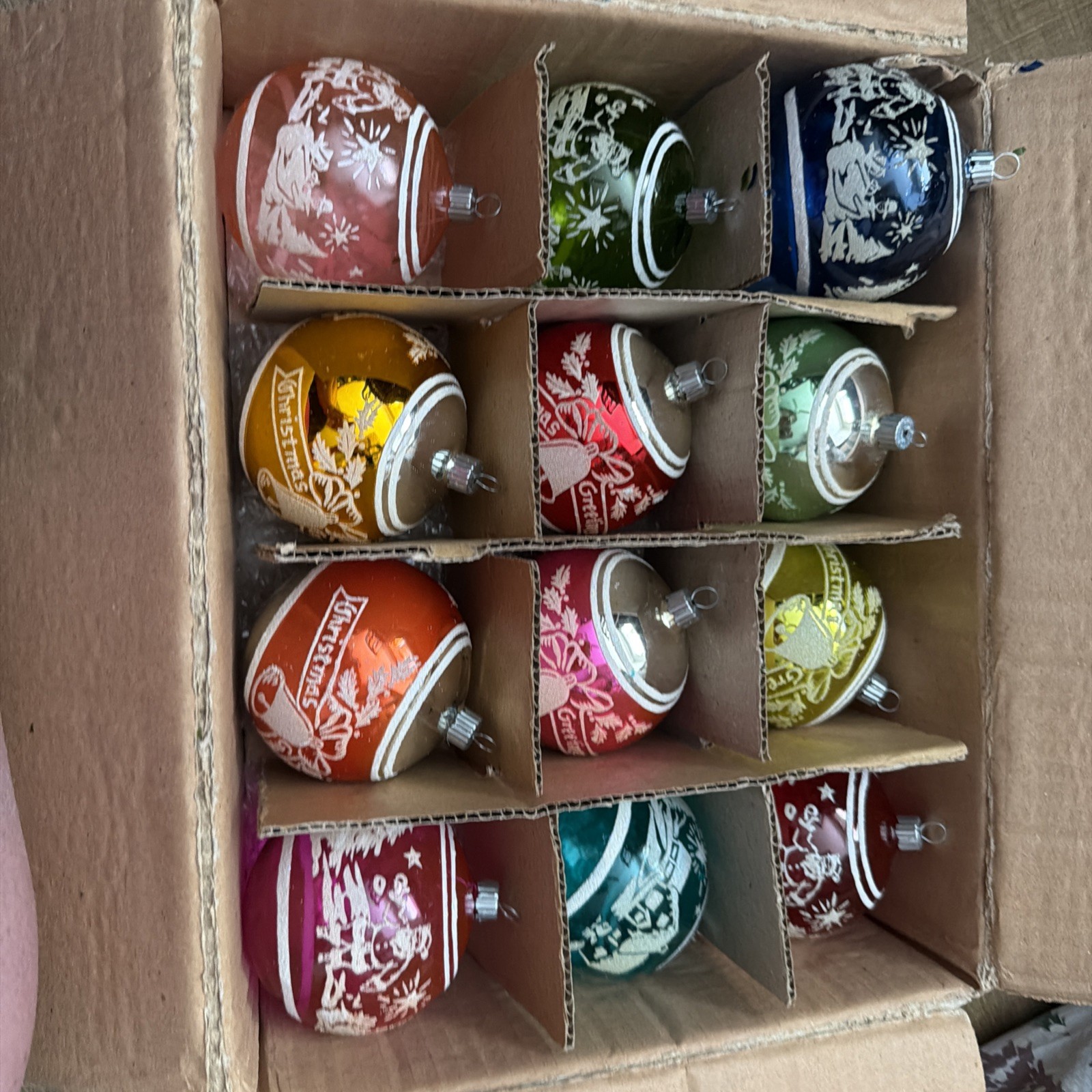 Vintage Shiny Brite 12 Pack  Stenciled Ornament Sold As Is