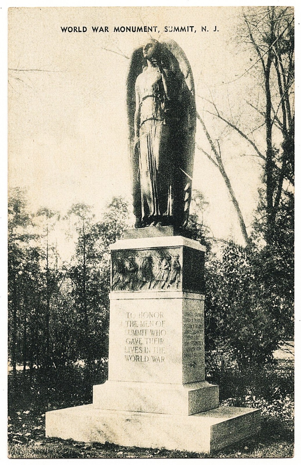 Summit NJ - World War Monument 1930s postcard