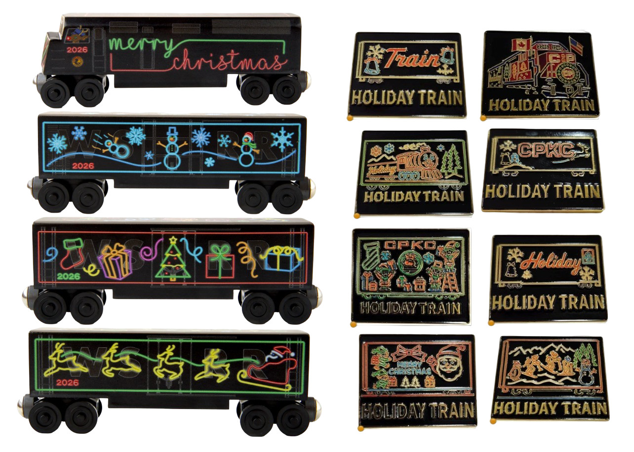 Handcrafted 2026 Holiday Train 4pc Wooden Set + 8 Collector Pins Limited Edition