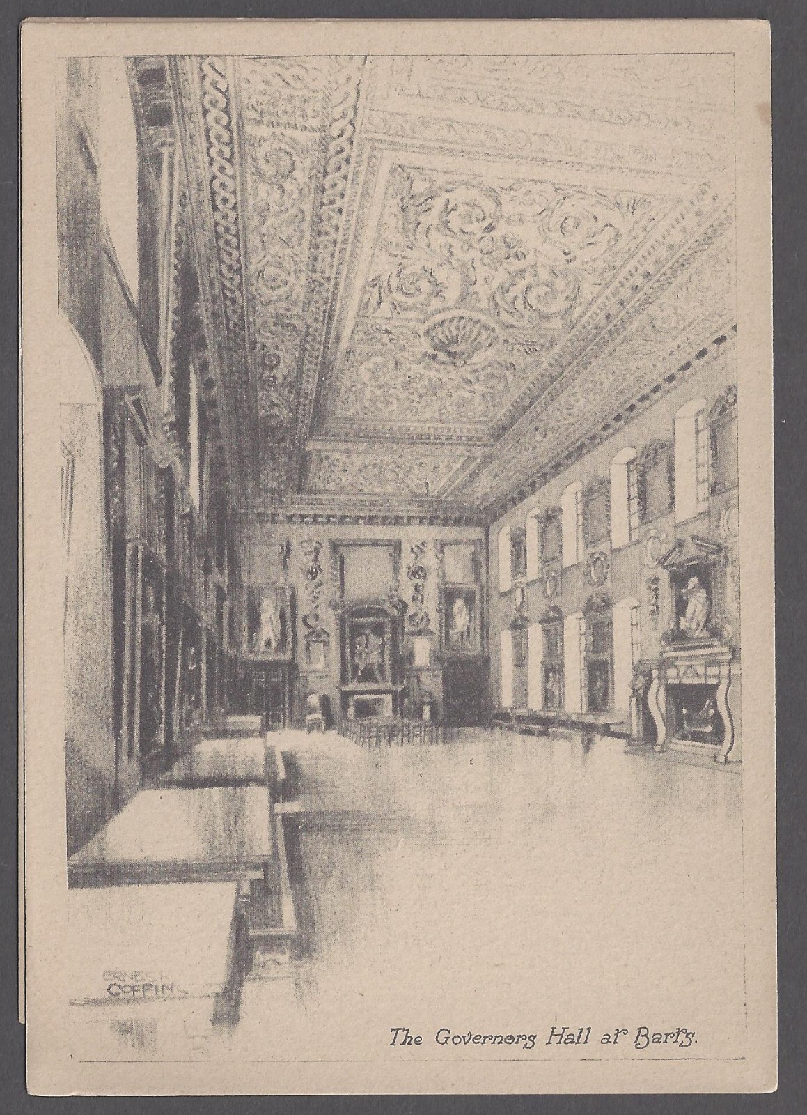 Ernest Coffin The Governers Hall at Bart\'s Drawing Postcard Art Ornate Decor