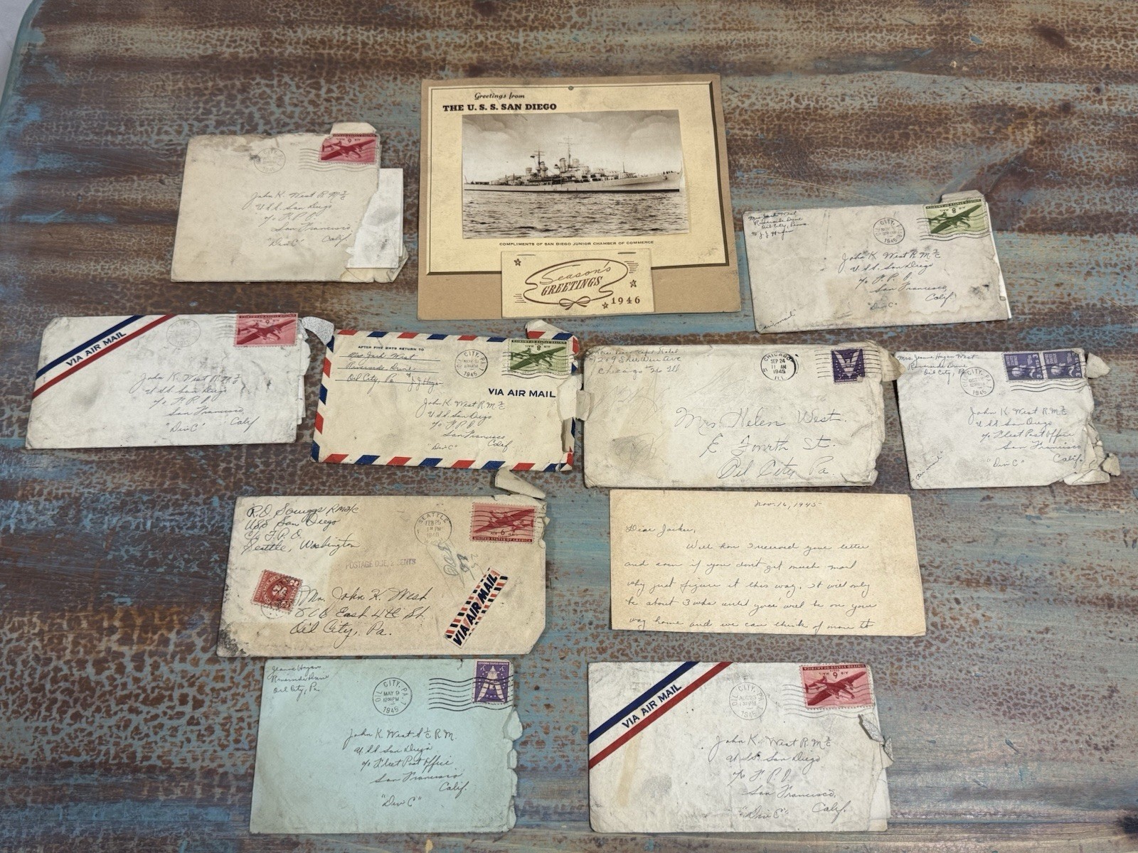 WWII USS San Diego Sailor Letter Archive 1945 V-J Day Home Front Correspondence