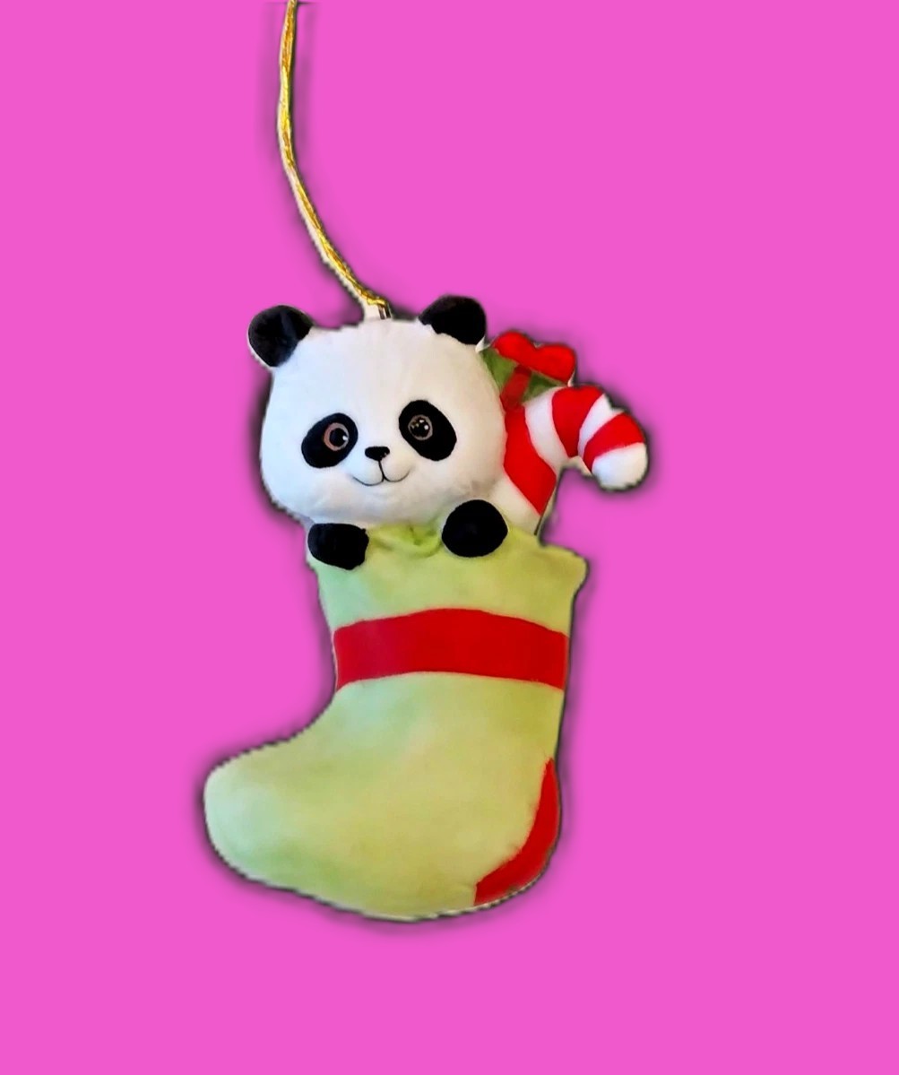 Vtg 1981 Enesco Pandy Panda Christmas Ornament Red/Green Stocking Candy Cane 🐼