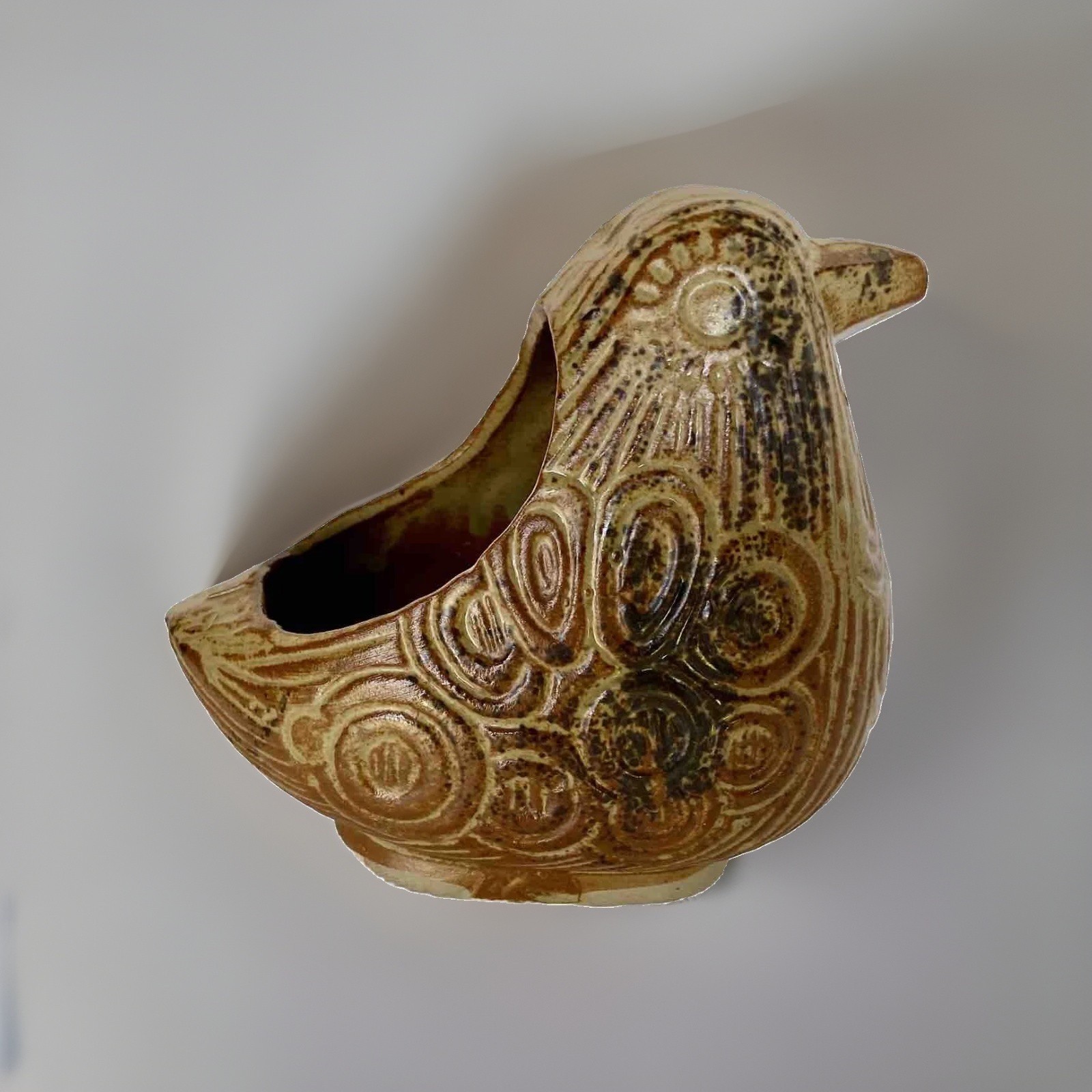 Vintage Textured MCM Brown Pottery Bird Planter, Made in Japan 5-1/2 Vintage Textured MCM Brown Pottery Bird Planter, Made in Japan 5-1/2
