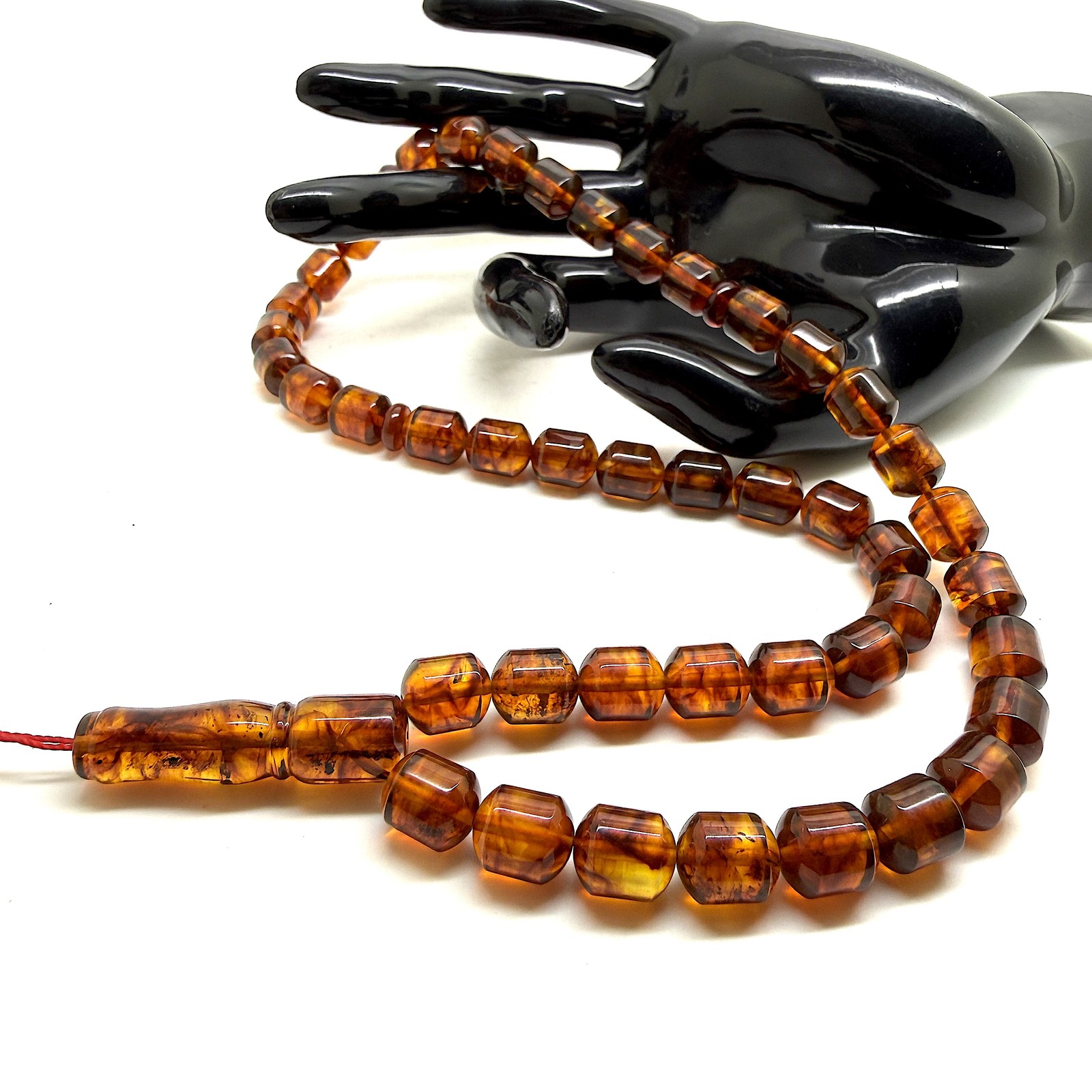Unique cognac Reconstituted Amber Tesbih 45 Beads 11x9mm 30.6g