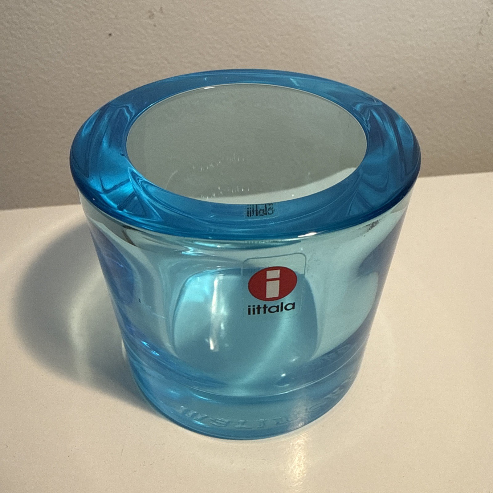 IITTALA KIVI Marimekko Blue Votive Tea Light Heikki Orvola Finland Glass 2 3/8”