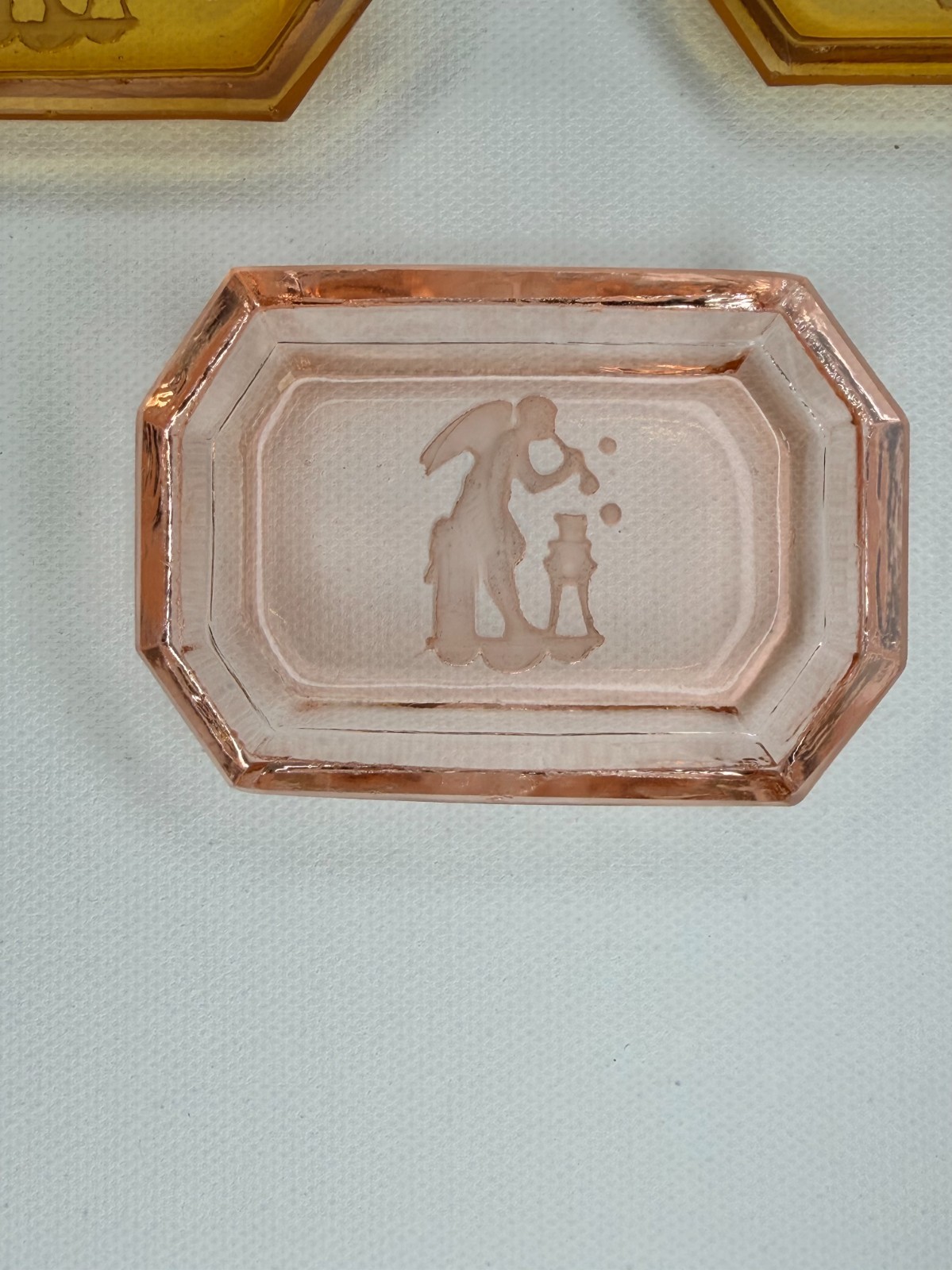VTG Heinrich Hoffman Czech Salt Cellar/Pin Tray Intaglio Art Nouveau -PINK/AMBER