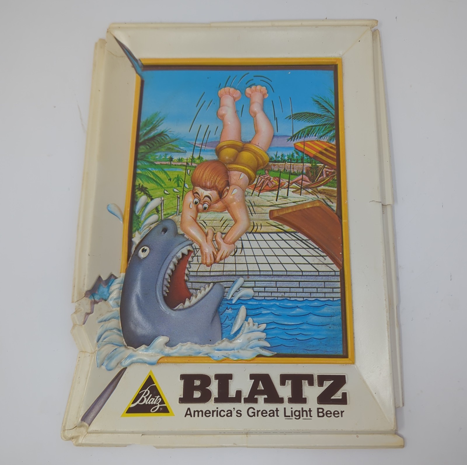 Vintage Blatz Beer Swimming Vacuum Formed Plastic Advertising Sign