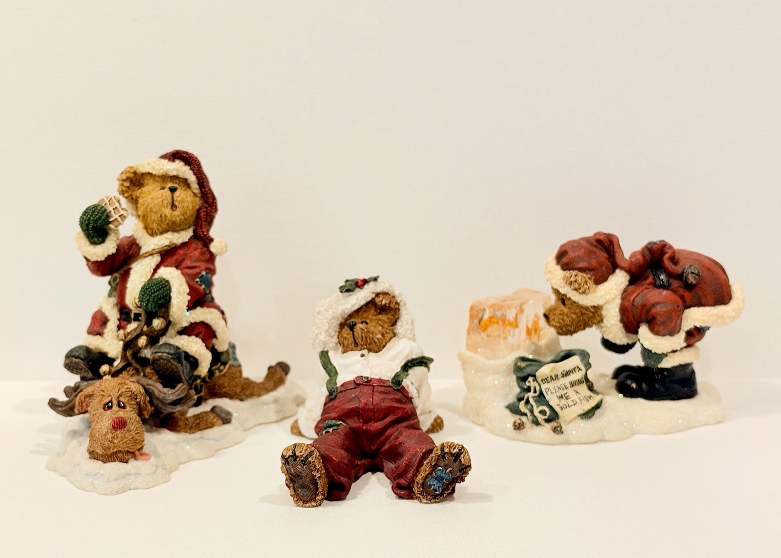 Boyds Bears Christmas Santa Figurines Lot of 3 Nickleby Pudgenick Kringlefrost