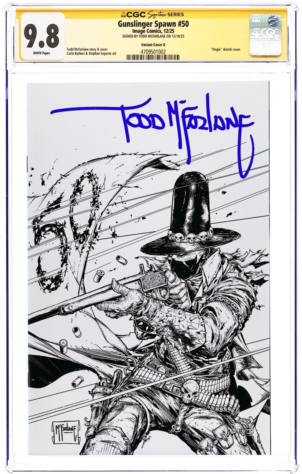 Gunslinger Spawn 50 Sketch 1:250 CGC SS 9.8 NM/ Mint Signed by Todd McFarlane