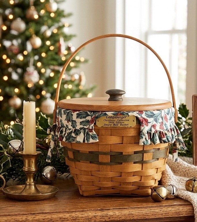 Vintage 1994 Longaberger Christmas Collection Jingle Bell Basket Lid Liner