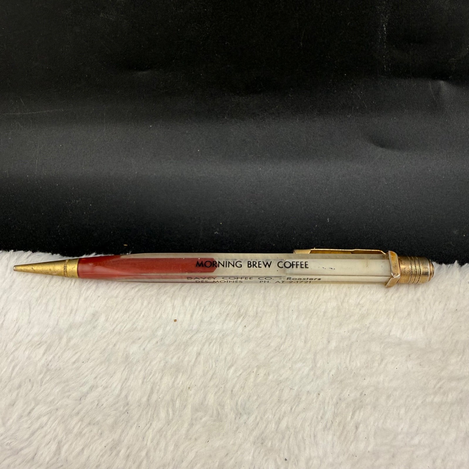 Vintage Davey Coffee Co Mechanical Pencil Red White Advertising Pencils
