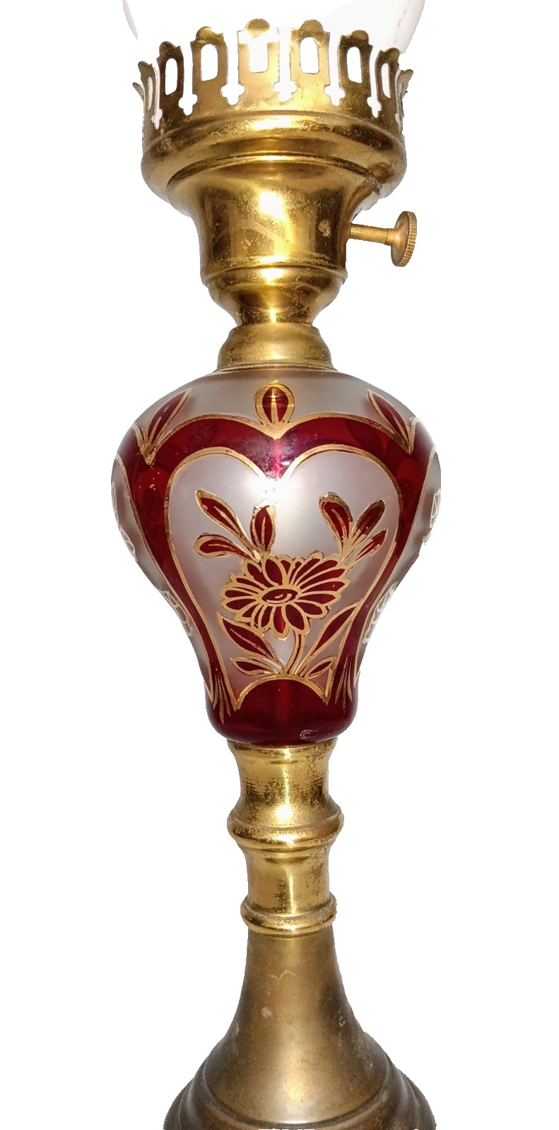 Vintage Ruby Red Frosted and Hand Painted Boudoir Lamp 19\