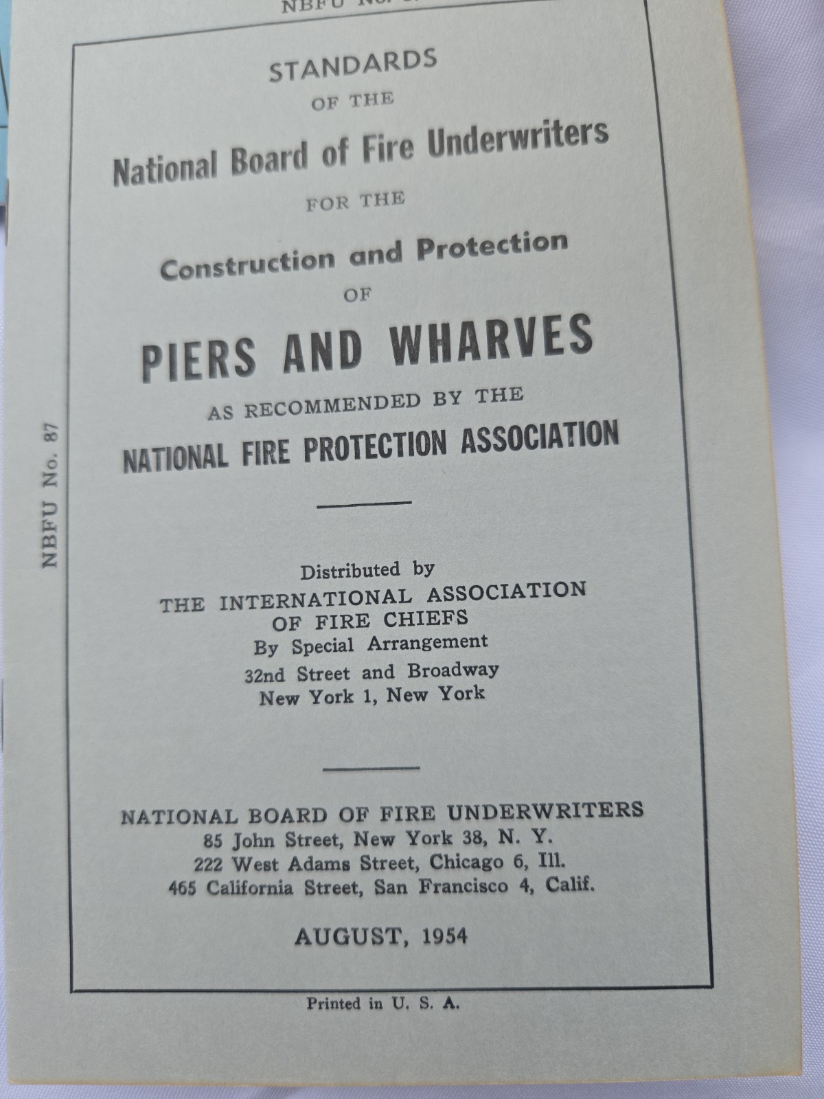 1954 NBFU No. 87 Piers & Wharves Fire Protection Maritime Standards Manual 19pp