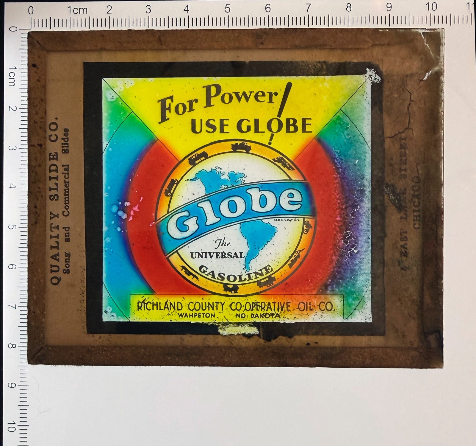 1920's  Globe Universal Gasoline Petroleum Vintage Magic Lantern Slide (RARE)